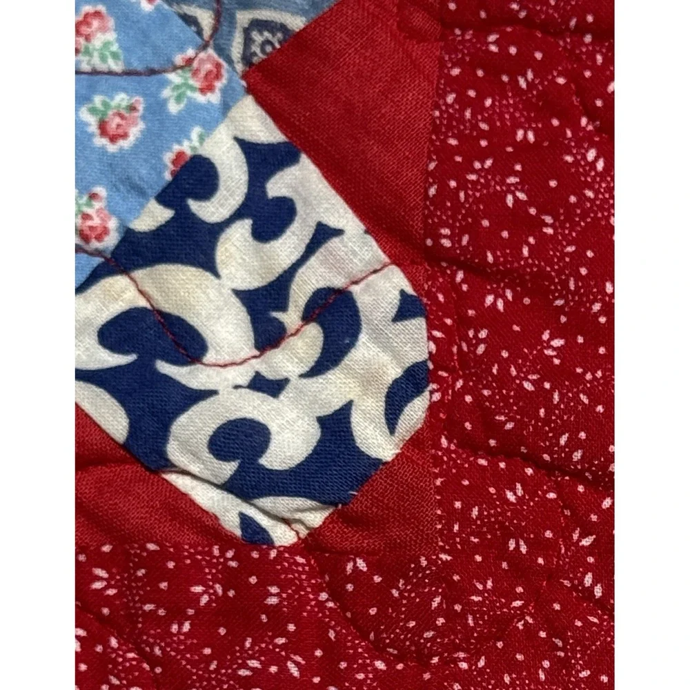 Handmade Patchwork Quilt Red Scrappy Postage Stamp Style 70